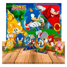 Kit Festa Decoração Sonic Painel Gigante + 6 Display De Mesa