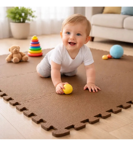 Kit 12 Tatames Tapetes Eva 50x50x1cm 10mm Marrom Chocolate