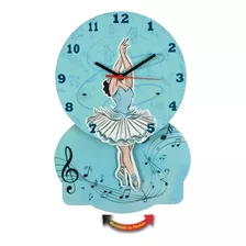 Relógio De Parede Mdf Quarto Pendulo - Bailarina Azul