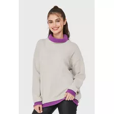 Sweater Holgado Efecto Doble Prenda Blanco Nicopoly