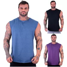 Kit 3 Regatas Machão Longline Masculina Cores Básicas Lisas