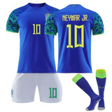 2022 New Brazil Away Blue 10 Neymar Jr Jersey Set