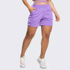 Short Curto Bermuda Feminina Moletinho Cintura Alta Bolso