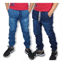 Calças Jogger Jeans Menino Kit Com 2 Calças Tamanho 04 Ao 16