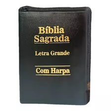 Bíblia Sagrada Letra Grande Preta Com Harpa Ziper - 11x18cm