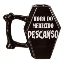 Caneca Caixão Terror Frase Hora Do Merecido Descanso Preta