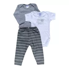 Kit 3 Peças Body E Calça Best Club Baby Branco E Cinza Mescl