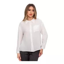 Camisa Feminina Alongada Manga Longa Oversized Viscolinho