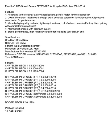 Sensor Abs Delantero Izquierdo Para Chrysler Pt Cruiser Neon Foto 8