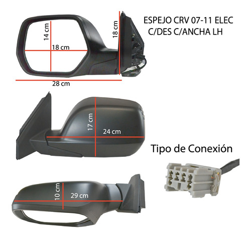 Espejo Honda Crv 2007 2008 2009 2010 2011 Concha Ancha Foto 6