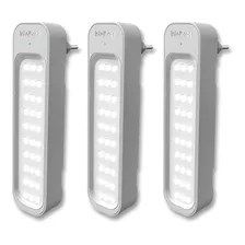 Kit 3 Luminárias Intelbras Lâmpada Emergência Bivolt 30 Leds Cor Branco 100v/240v