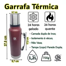 Garrafa Térmica Isolada A Vácuo Parede Dupla 1,2l Inox 24hs Cor Azul