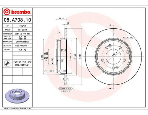 Par Discos Brembo Para Kia Optima Hybrid Lx 2013-2015 Tras Foto 2