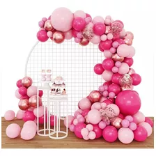 Kit De Globos Rosas 141 Pzs Fiesta Metalico Decoracion Party