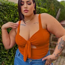 Blusinha Feminina Plus Size Alcinha Malha Básica Verão