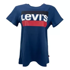 Camiseta Feminina Levi's Manga Curta Azul Marinho Branca 