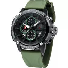 Reloj Hombre Megalith 8231 Cuarzo 50mm Pulso Verde En Caucho