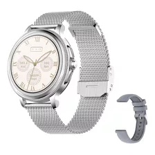 Smartwatch Goufit Cf80 Caja De Metal Plateada, Malla Plateada De Silicona