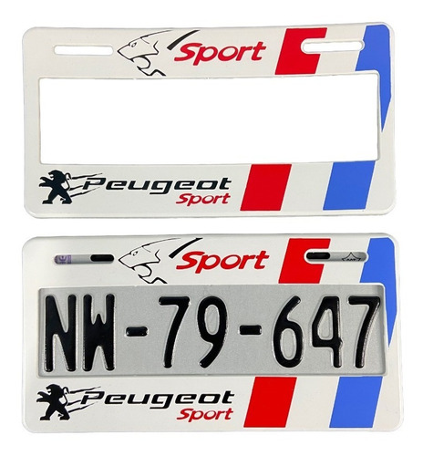 Par De Portaplacas Peugeot Sport Blanco Tipo Europeo Ancho S Foto 2