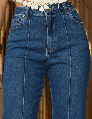 Calça Jeans Reta Feminina Cintura Alta Com Cinto Sky Azul Jeans 42 - foto 5