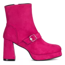 Botin Casual Mujer Gamuza Hebilla Taco Alto Grueso Weide