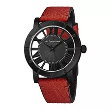 Reloj De Hombre Negro Original Con Correa De Cuero Roja