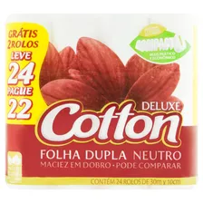 Papel Higiênico Cotton Deluxe Folha Dupla 30 M De 24 Un