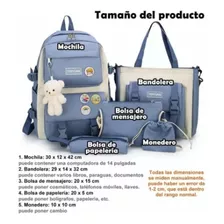 Kit Set Mochila Kawaii Coreana Combo Escolar Niña Mujer 