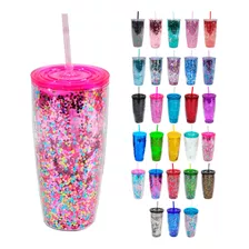 Vaso Glitter Con Popote (brillos)