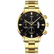 Relógio Pulso Masculino Geneva C/ Calendário Pulseira Inox