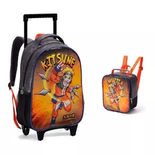 Mochila Escolar Desenho Naruto Ki Sune Rodinha G + Lancheira