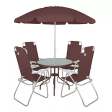 Conjunto 4 Cadeiras + Mesa Área Externa + Guarda Sol Gigante