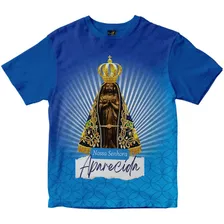 Camiseta Nossa Senhora Aparecida Com Raios Azul Royal