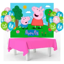 Kit Festa Peppa Pig Decoração Painel +toalha Rosa + 25 Balão