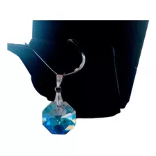 Colar Com Cristal Swarovski Castanha Blue Ab 1,5 Cm