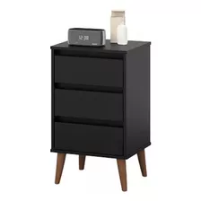 Mesa De Cabeceira 3 Gavetas Retrô Wood Acabamento Brilhante Cor Preto