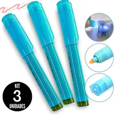 Kit Caneta Testa Dinheiro Detecta Notas Cédula Falsa Luz Uv Cor Azul/roxo