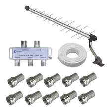 Antena Digital 4 Tvs Suporte Cabo Conector Divisor Externa