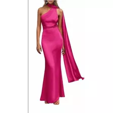 Vestido De Gala , De Satén Elastizado Color Rosa Barbie .