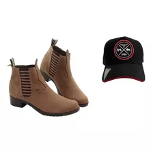 Botina Feminina Couro Chelsea + Boné Country Agro Black