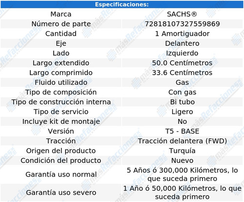 Amortiguador Gas Del Izquierdo C70 5 Cil 2.5l 06 Al 13 Sachs Foto 2