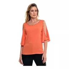 Blusa Bisô Bordada Coral