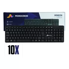 Kit 10 Teclado Com Fio Mn8236 107 Teclas Preto 1.5m Monocron