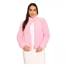 Casaco Teddy Com Zíper Blusa Feminina Moda Inverno Pelucia