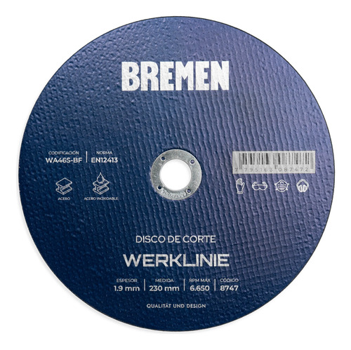 Disco Corte Bremen Werklinie 230 X 1.9mm X 10u Alto Ren 8747 Azul
