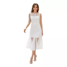 Vestido Blanco Encaje Bordado Elegante Fiesta Boda Bautizo