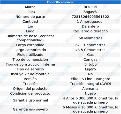 1 Amortiguador Izq/der Del A4 Quattro V6 3.2l 05 Al 09 Boge Foto 2