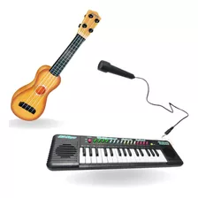 Kit Piano Teclado Musical Infantil+microfone+violão Karaokê