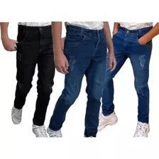 Kit 3 Calça Infantil Masculina Jeans 4 A 16 C/ Regulagem 