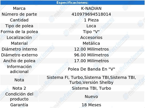 Polea Banda Metalica Tipo  V  Lancer L4 2.2l 85 Al 89 Foto 3